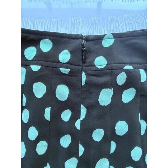 Carlisle Womens 100% Silk Pleated 90s Skirt Sz 6 Black Teal Polka Dot Preppy - Picture 6 of 10